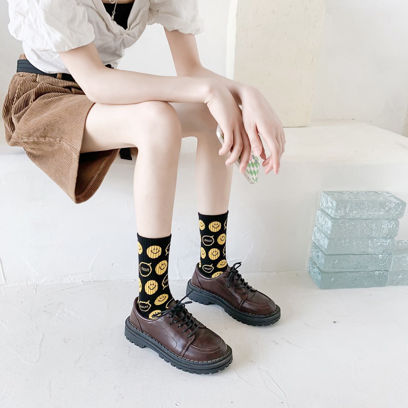 44g Weight Socks Classification Socks Lingerie Type Cotton Fabric Type A Pair Quantity Daily Occasion Smile Face Pattern Winter, Autumn Season Women's Gender Simple Style Style Women's Simple Style Smile Face Cotton Crew Socks A Pair 1