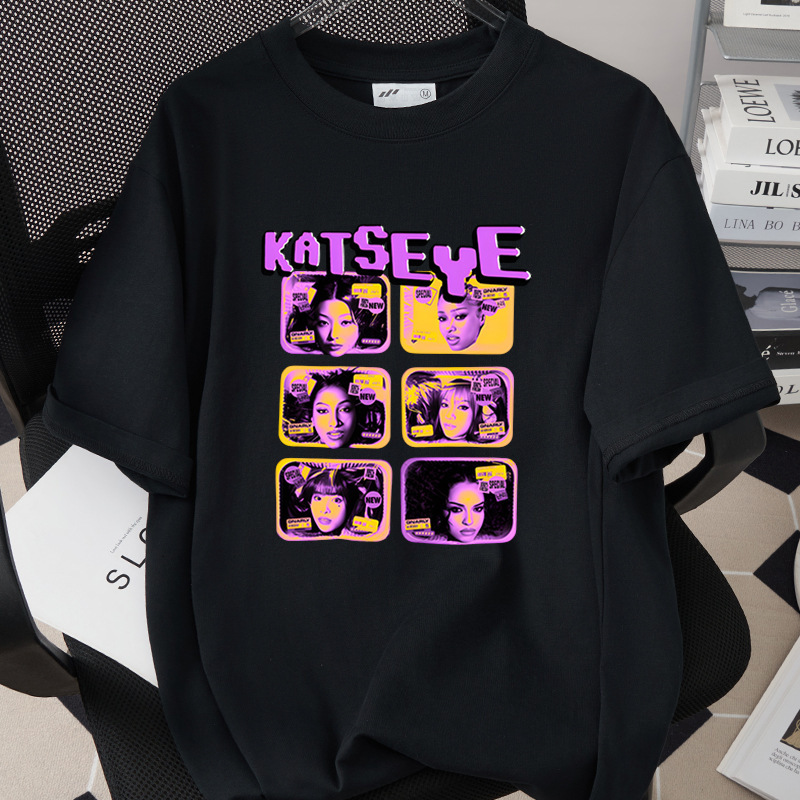 Katseye Cartoon Print T-Shirt Loose Korean Style Top Cross-Border High-Quality 260g Pure Cotton Short-Sleeve 60123-8 Katseye Cartoon Print T-Shirt Loose Korean Style Top Cross-Border High-Quality 260g Pure Cotton Short-Sleeve 60123-8