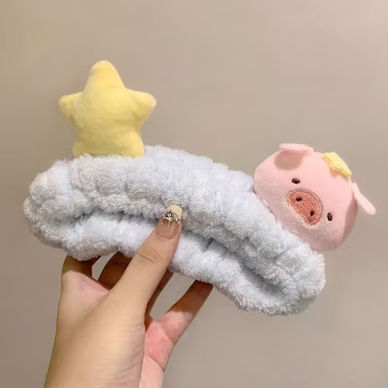 Otoño e invierno peluche dinosaurio maquillaje lavado facial correa de cabello mujer lindo conejo correa de cabello antideslizante gato estrella cerdo adornamiento de cabello