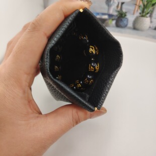 High-End Black Pebbled Leather Automatic Closing Shrapnel Bag Jewelry Storage Bag Lipstick Cosmetics Bag