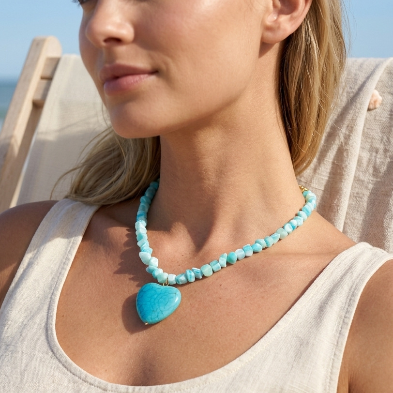 Exquisite Deep Sea Shell Pendant Necklace With Turquoise And Pearl_voghion.com