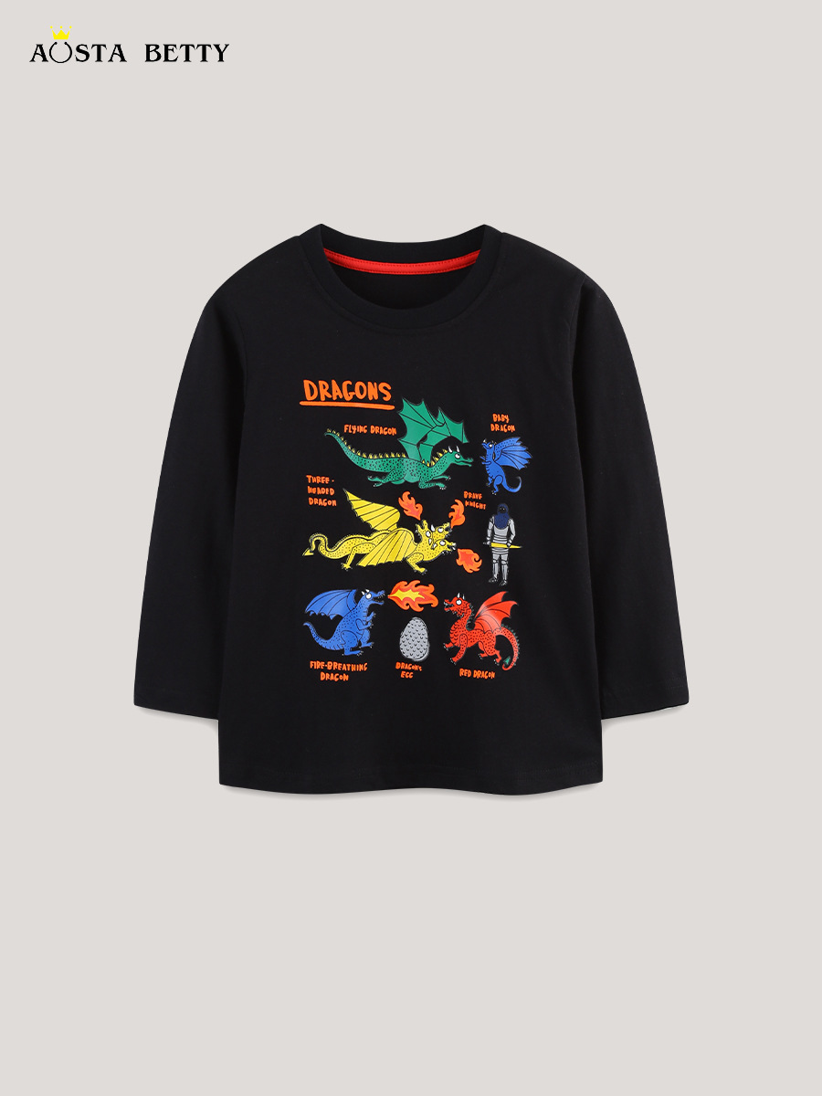 26 nuevas camisetas infantiles de otoño, camisetas de manga larga para niños con estampado de dinosaurios de estilo europeo y americano, camisetas de algodón para niños pequeños. image 3