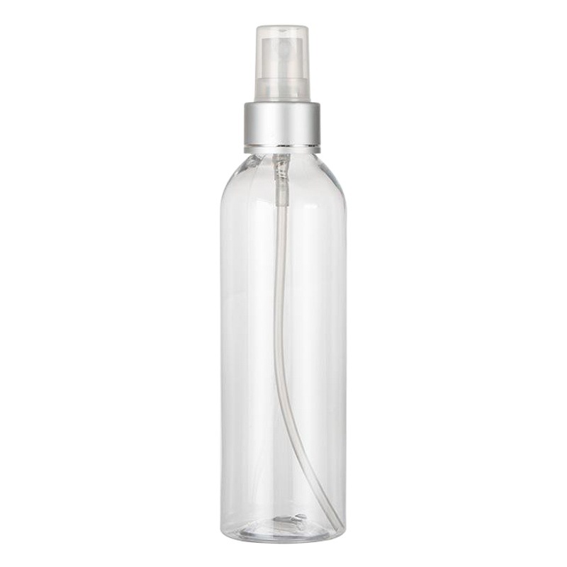 100-200ml botella de hombro redondo transparente con aerosol de aluminio electroquímico cubierta de aluminio electroquímico cosmético sub-embalaje botella vacía para mascotas