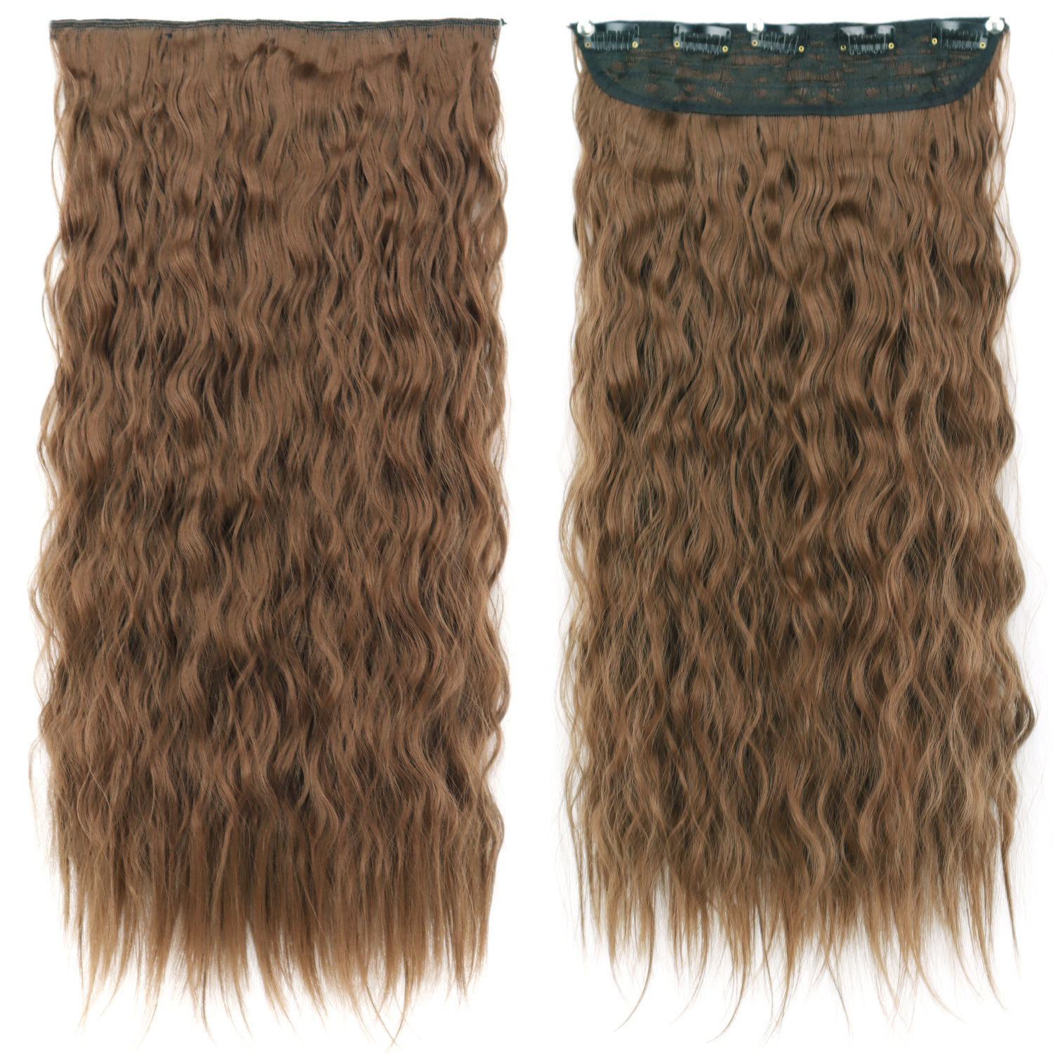 Peruca de cabello de mujer estilo de maíz caliente rizado largo de cabello de onda de cinco tarjetas