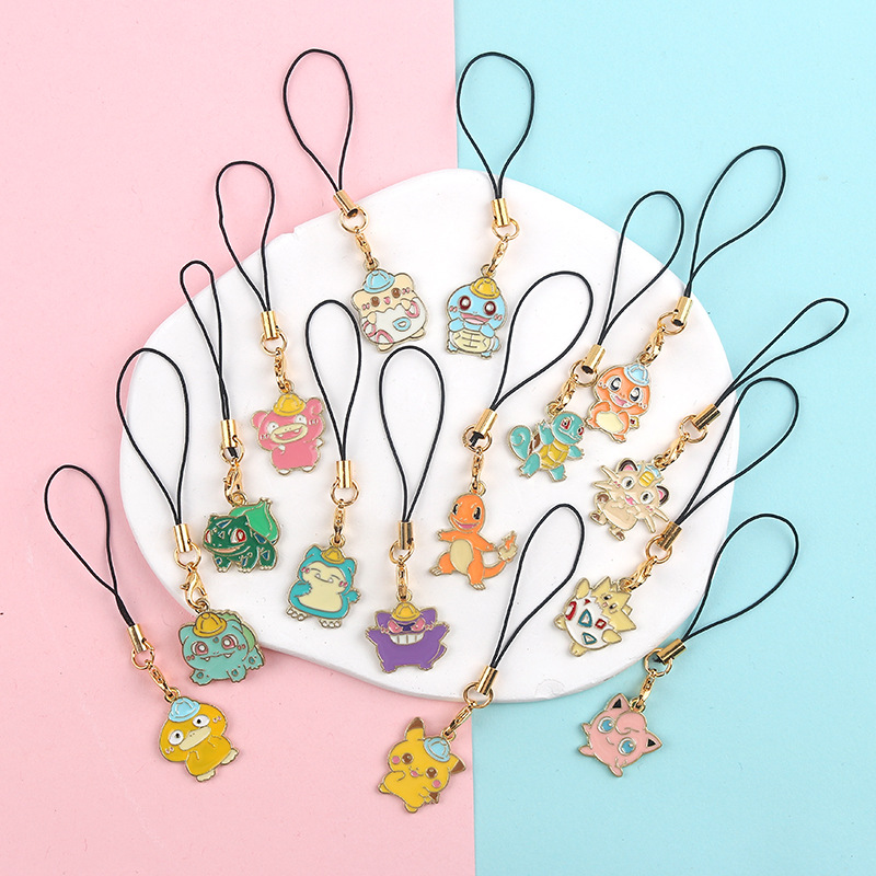Cartoon Q version mobile phone rope Bao Ke Meng Pikachu Ke Da duck Jie ni turtle diy pendant jewelry keychain pendant