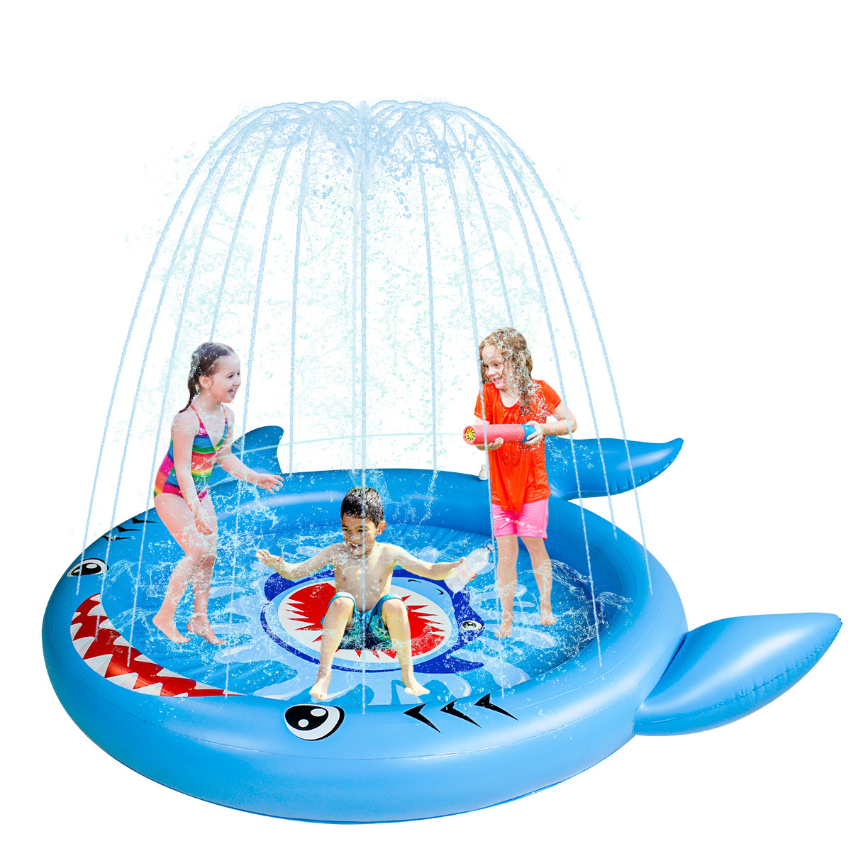 Cross border New products goods in stock pvc inflation Shark Fountain children Watering Lawn Basin Box packing