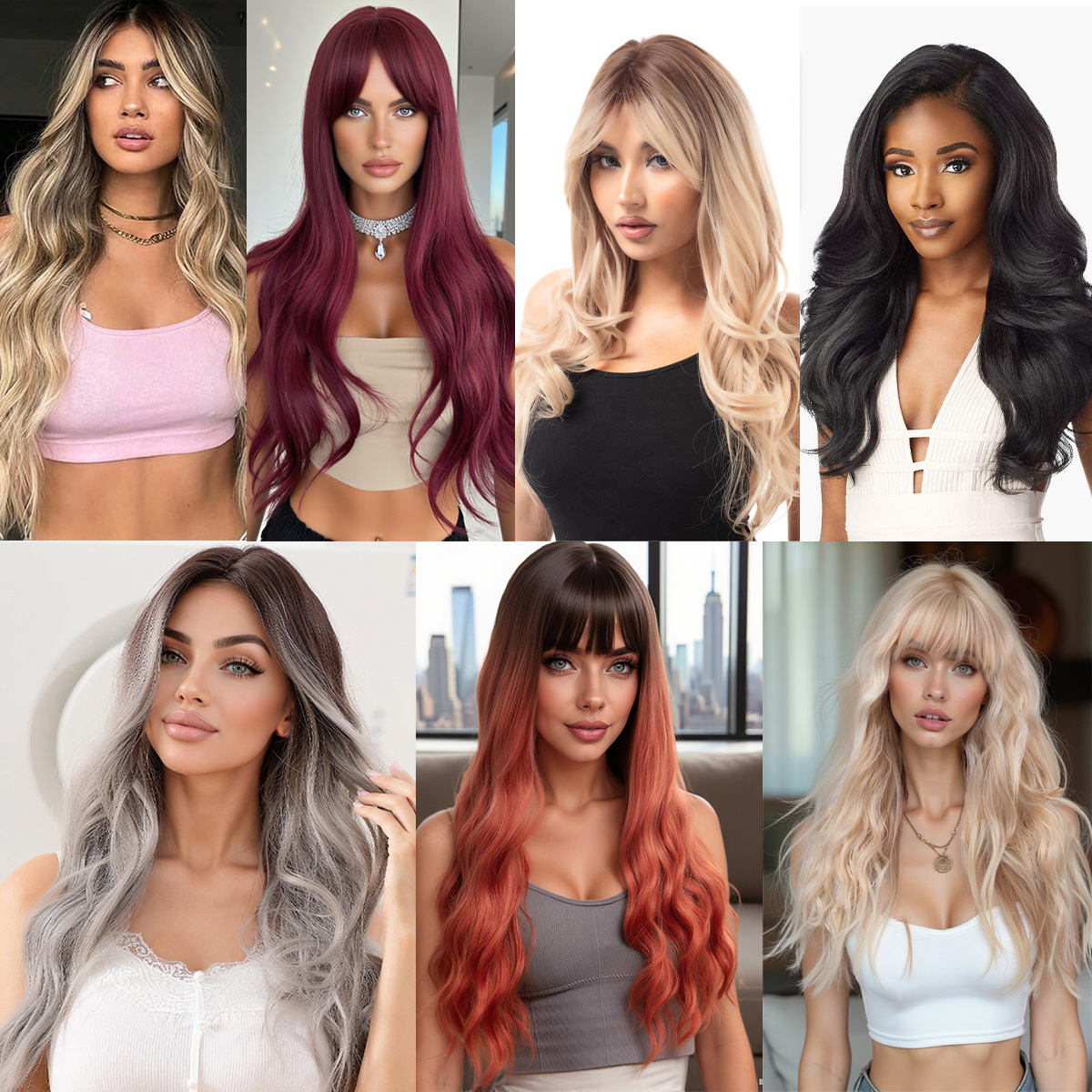 Black wavy curly matte wig with hair parting