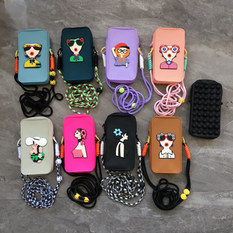 Silikon-Handytasche, Cartoon-Umhängetasche, tragbare Geldbörse, niedliche Mini-Schultertasche für Schülerinnen, Stress-Relief-Bubble-Tasche