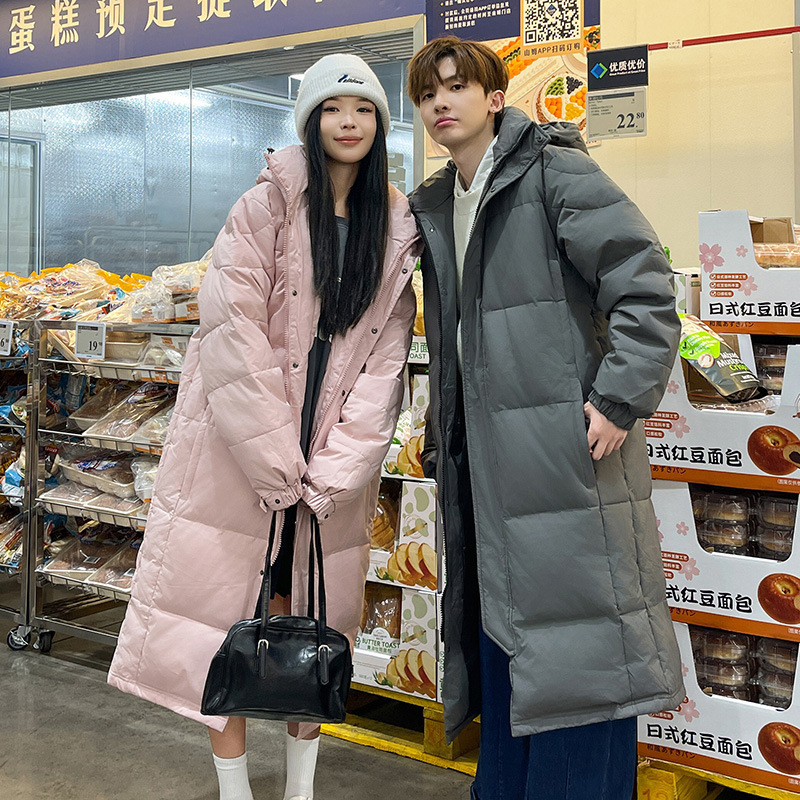 Winter Extra Long Over-The-Knee down Jacket for Men, Thickeneded Chinese Drama Jacket, Couple Style, Black and White Goose down Art Test Clothing