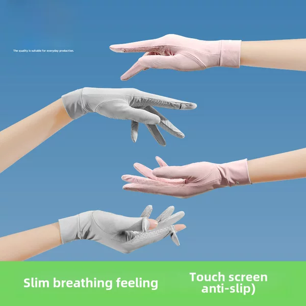 Summer Ice Silk Sun Protection Gloves for Women Outdoor Driving and Cycling Non-Slip Breathable Thin Gloves with Fingerless Touch Screen Xg48
