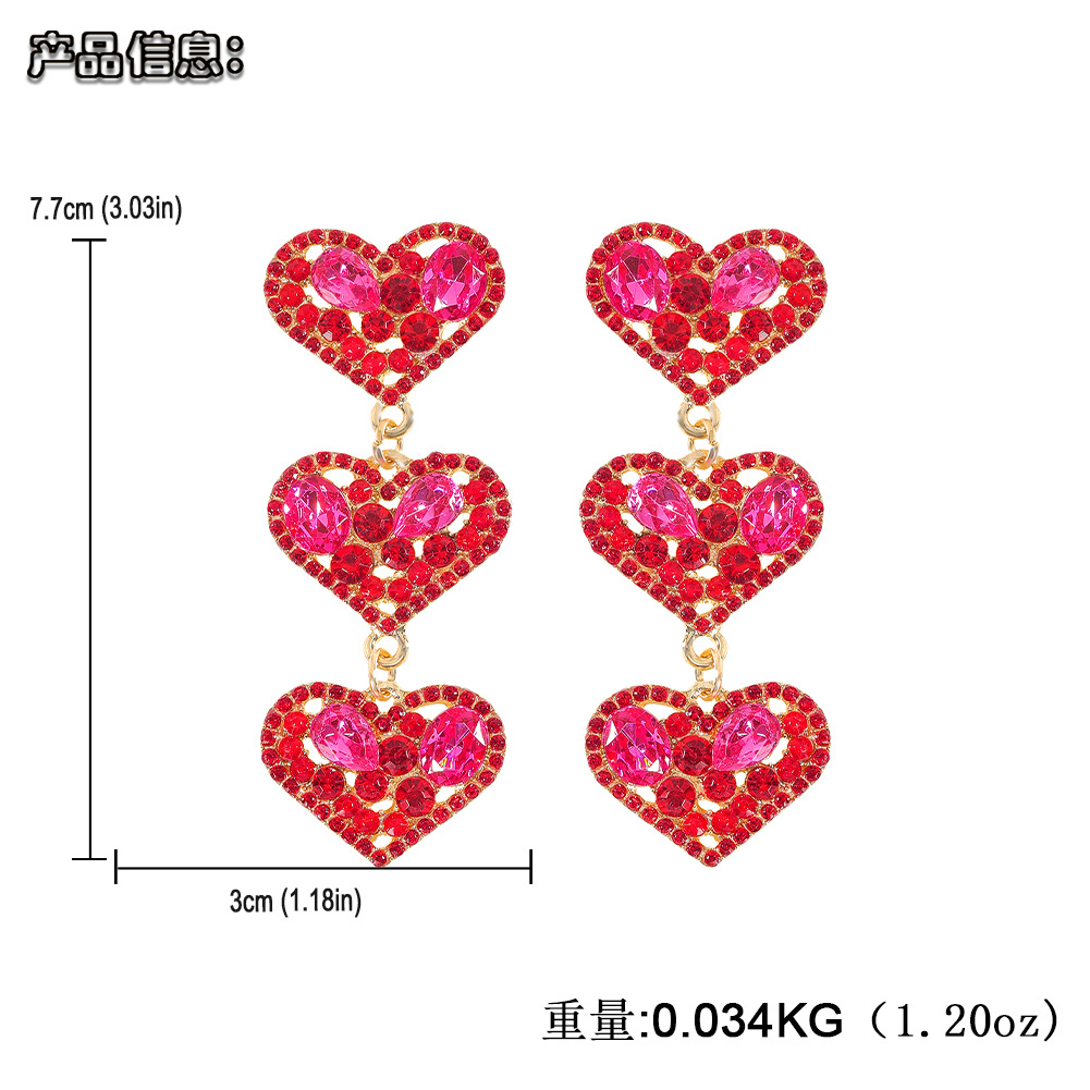 European  American Rhinestone Heart Tassel Wings Shape Earrings display picture 17