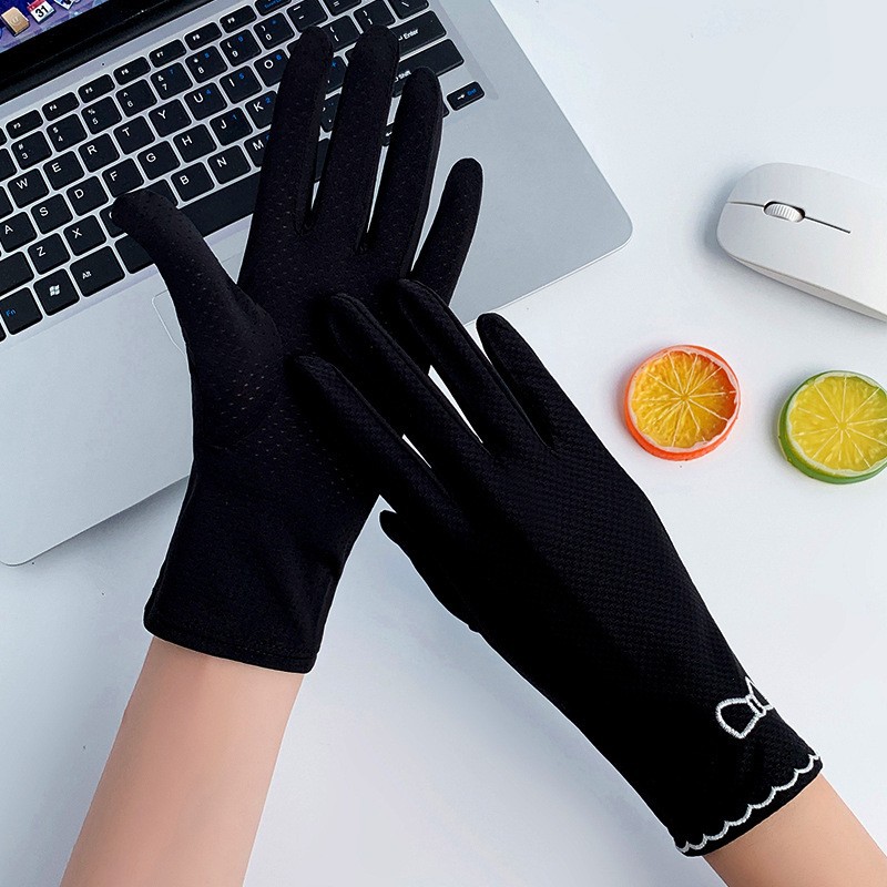 Guantes de protección solar de las mujeres fina protección UV seda de hielo alta elástica verano al aire libre equitación arco guantes de pantalla táctil