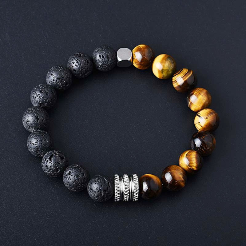 Geometric Pattern Retro Geometric Natural Stone Volcanic Rock Tiger Eye Beaded Chain Beaded Bracelets Wholesale