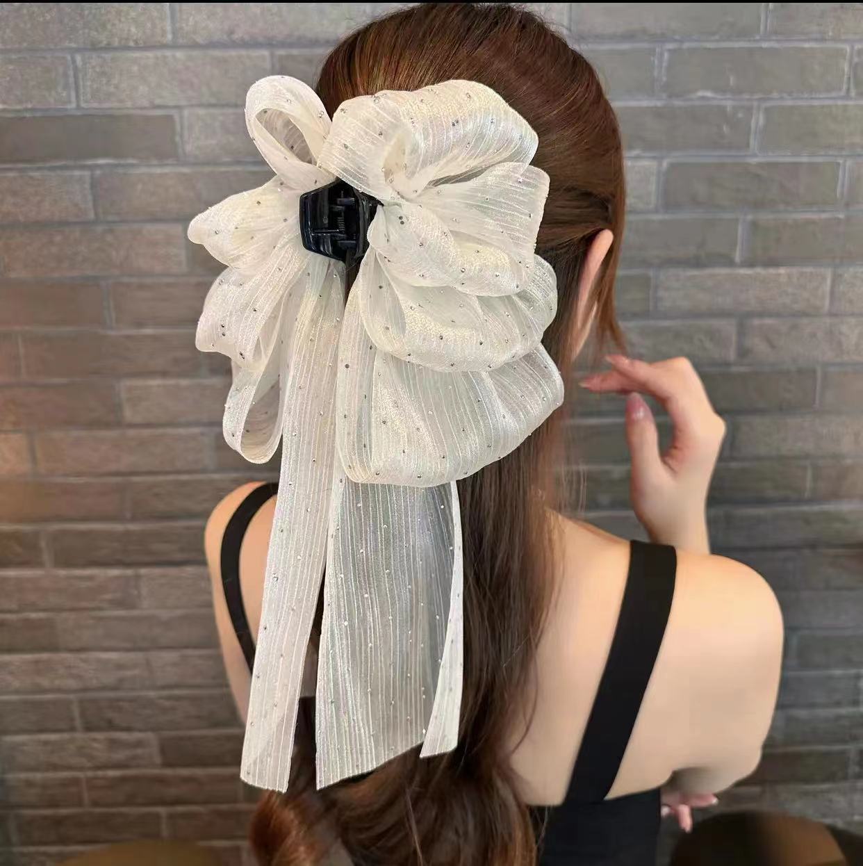 Women's Sweet Bow Knot Cloth Gauze Tassel Hair Clip Hair Claws display picture 6