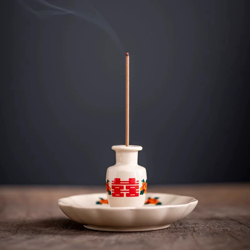 [Chinese traditional festive insence holder home double happiness combination standing incense burner]