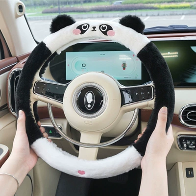 Non-Slip Universal Female Handlebar Cover — Steering wheel cover - plush-heart-panda-steering-wheel-cover-round-38cm