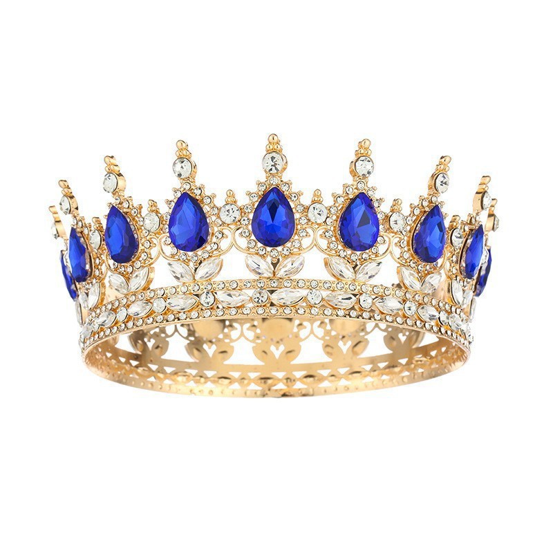 Corona grande de aleación barroca retro con incrustaciones de cristal redondas, estilo reina, para ceremonia de mayoría de edad, tocado de princesa o novia