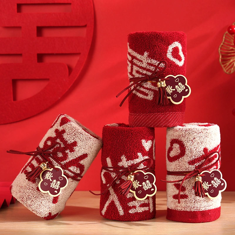 Чистый хлопок с подарочным полотенцем красный свадебный магазин свадебный магазин сахарные товары подарки красный полотенце свадебное оптовая продажа