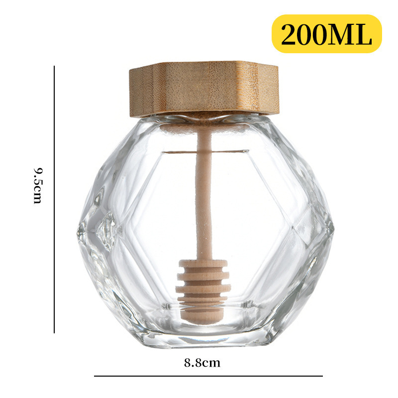 Frasco Hermético Hexagonal para Miel de Vidrio con Tapa de Madera y Cuchara Mezcladora image 9