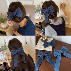 韓国の新しいファッショナブルなデニムリボンカモノハシクリップ、女性用の大きなヘアクリップヘアアクセサリー
