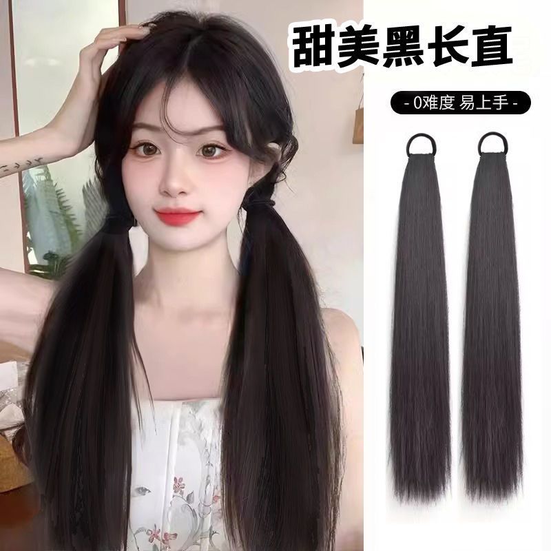 Perucas de cabello recto correa de correa de cola de caballo natural alta cola de caballo coreana dulce lateral al por mayor