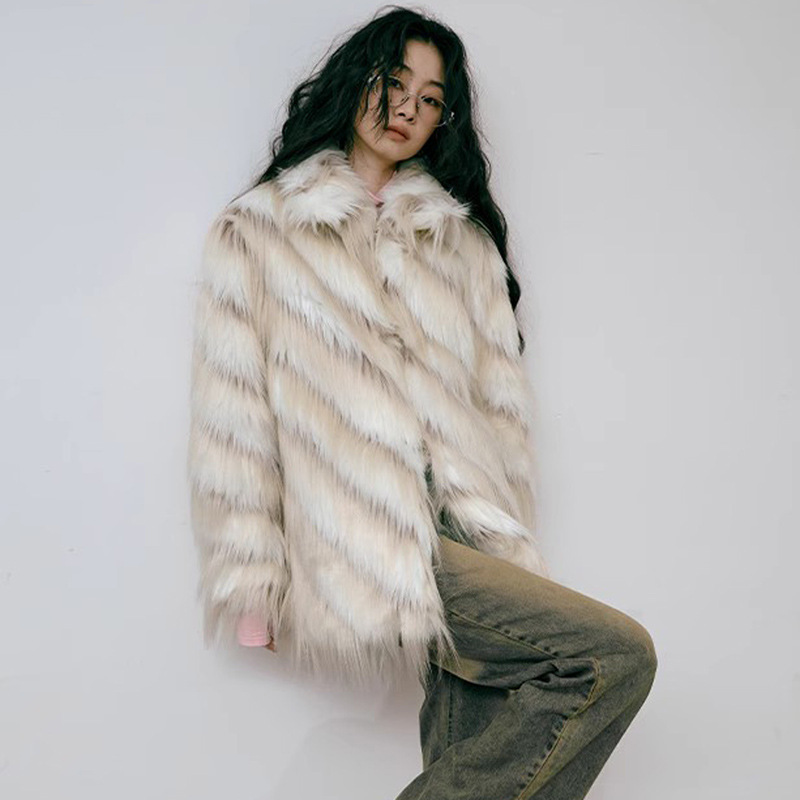 Women's Clothing Women's Fur Coat Retro Mixed Color Tassel Long Fur Fox Fur Coat Female Hot Girls Autumn and Winter Thick Loose Top_voghion.com