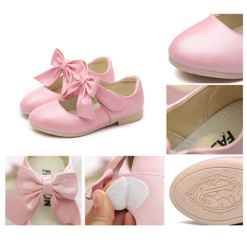 Children's 2025 Spring and Autumn Leather Shoes with Bowknot, Suitable for Middle and Older Children, Low Heel Princess Shoes