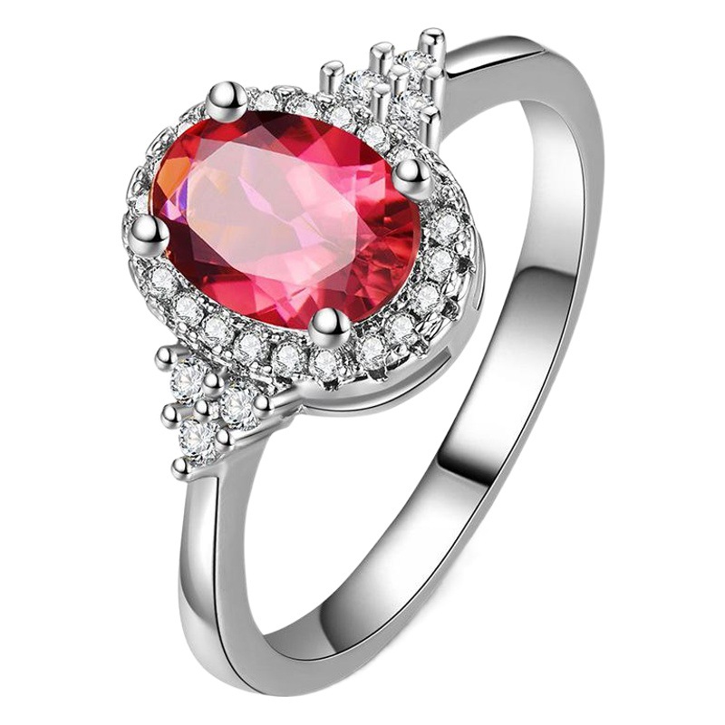 Cross-Border Hot Selling Full Diamond Imitation Ruby Ring Oval European and American Light Luxury Size Ring Lipstick Crystal Pigeon Egg Diamond Ring