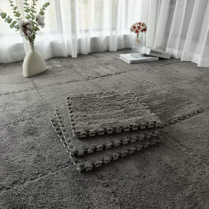 跨境轻奢纯色拼接地垫客厅满铺可清洗脚垫家用防滑耐脏地垫批发