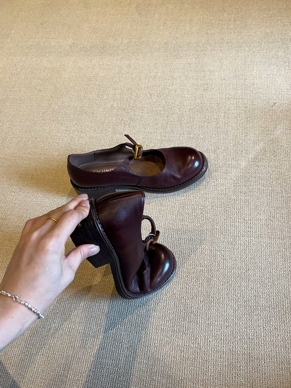 牛皮复古厚底乐福鞋女真皮一字扣浅口单鞋女粗跟法式玛丽珍小皮鞋|undefined