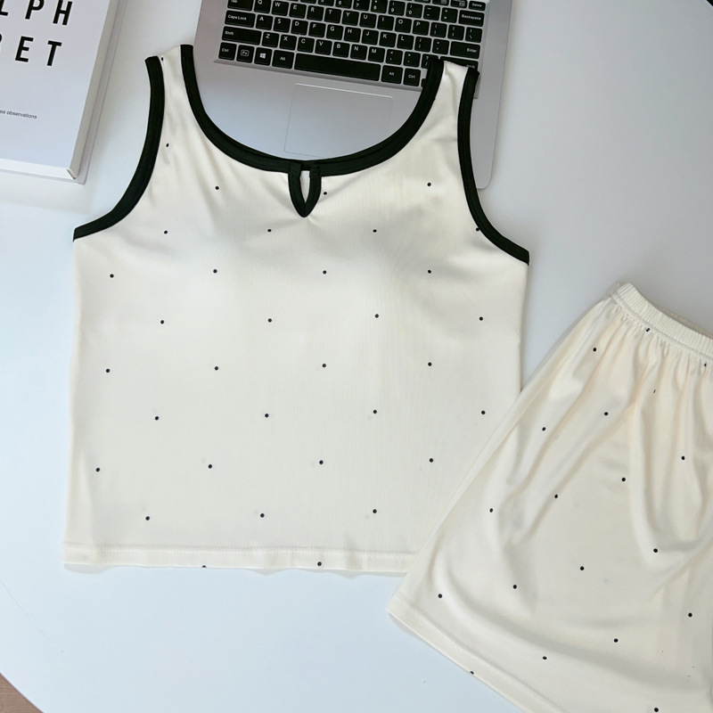 胸パッド付きオールインワンキャミソールレディース夏ピュアセクシーキャミソールストライプショーツパジャマホームウェア2点セット