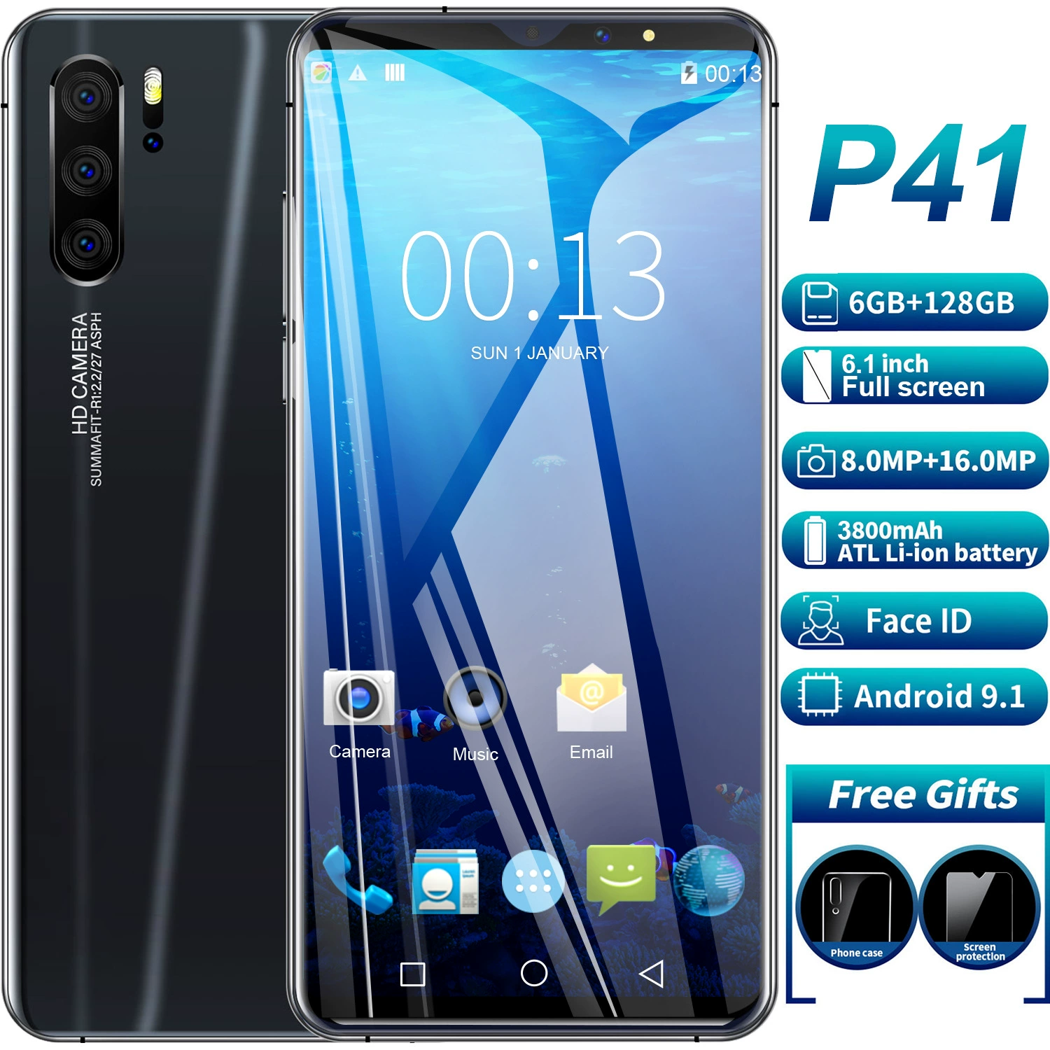 Поставки через кроссборсовую экспортную торговлю на Shopee, смартфон P41 Pro Android 6.1 с большим экраном, завод 1+8