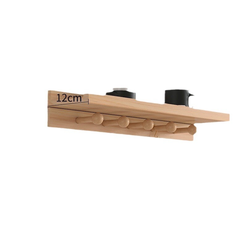 Estante de pared simple nórdico con gancho de fila de hongos madera maciza tablero de una palabra estante de palo perforable
