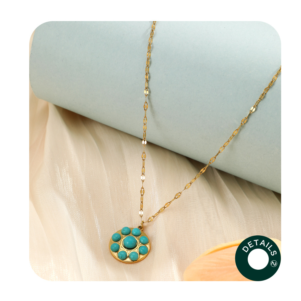 Fashion Flower Stainless Steel Plating Natural Stone Pendant Necklace Colorza_colorza_7