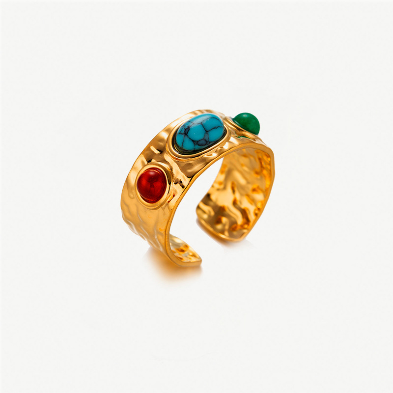 Anillo de acero inoxidable de piedra natural de acero inoxidable transfronterizo diseño irregular anillo de anillo en la moda