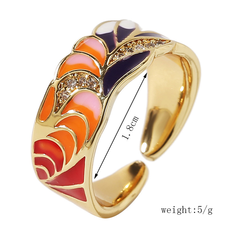 Korean copper inlaid zirconium dripping open creative color ring wholesale nihaojewelry