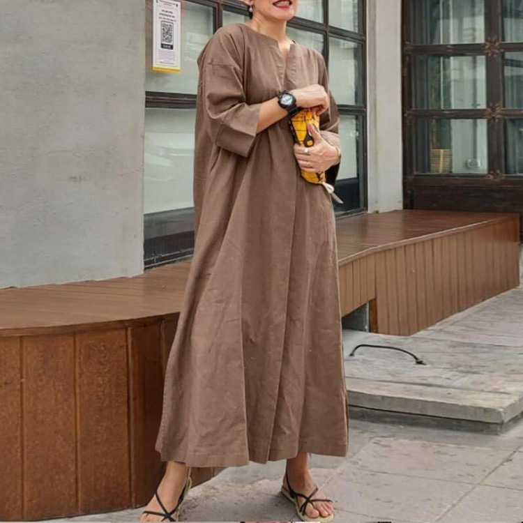 Women's Regular Dress Vintage Style V Neck 3/4 Length Sleeve Solid Color Maxi Long Dress Daily display picture 14