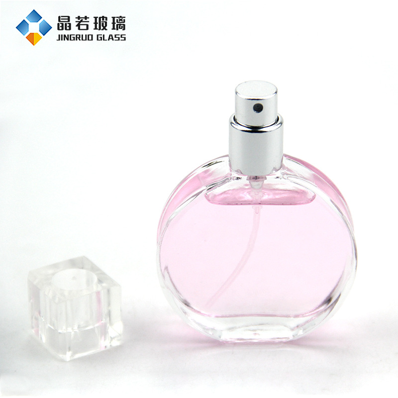 厂家批发25ml扁圆型香水瓶 螺口喷雾头外罩  香水透明玻璃瓶
