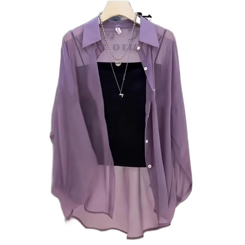 Stylish Ice Silk Sun Protection Shirt for Women 2025 Summer Black Pearl Sand Sun Shirt Loose Thin Cardigan Outerwear