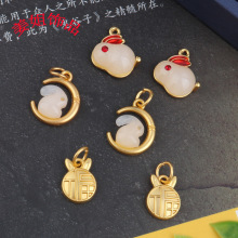 diy头饰配件新款古法金望月兔玉兔福兔小滴溜DIY手链饰品配件吊坠