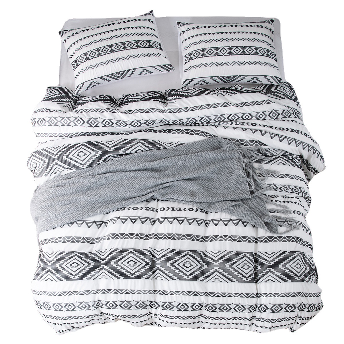 外贸家纺跨境专供美国亚马逊化纤床上用品提花简约被套套件三件套