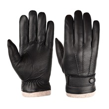 真皮手套男仿鹿皮纹羊毛内里防风触屏防水骑行开车滑雪防风保暖