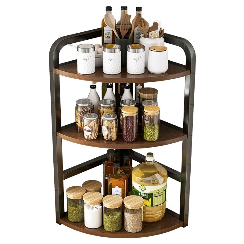 Esquina de la cocina estante de almacenamiento encimera de esquina trípode hogar esquina condimento estante de almacenamiento multi-capa condimento rack