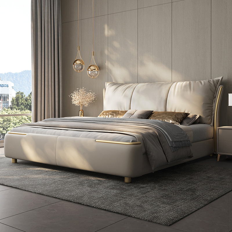 High-End Light Luxury Master Bedroom down Oversized Cushion Leather Double Bed Modern Minimalist Luxury New Wedding Bed Storage