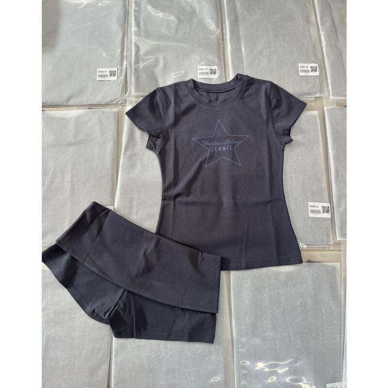 26ss Nanyou Haute Couture/Boutique Niche - Jennie's same style five-pointed star rhinestone round-neck T-shirt and shorts set