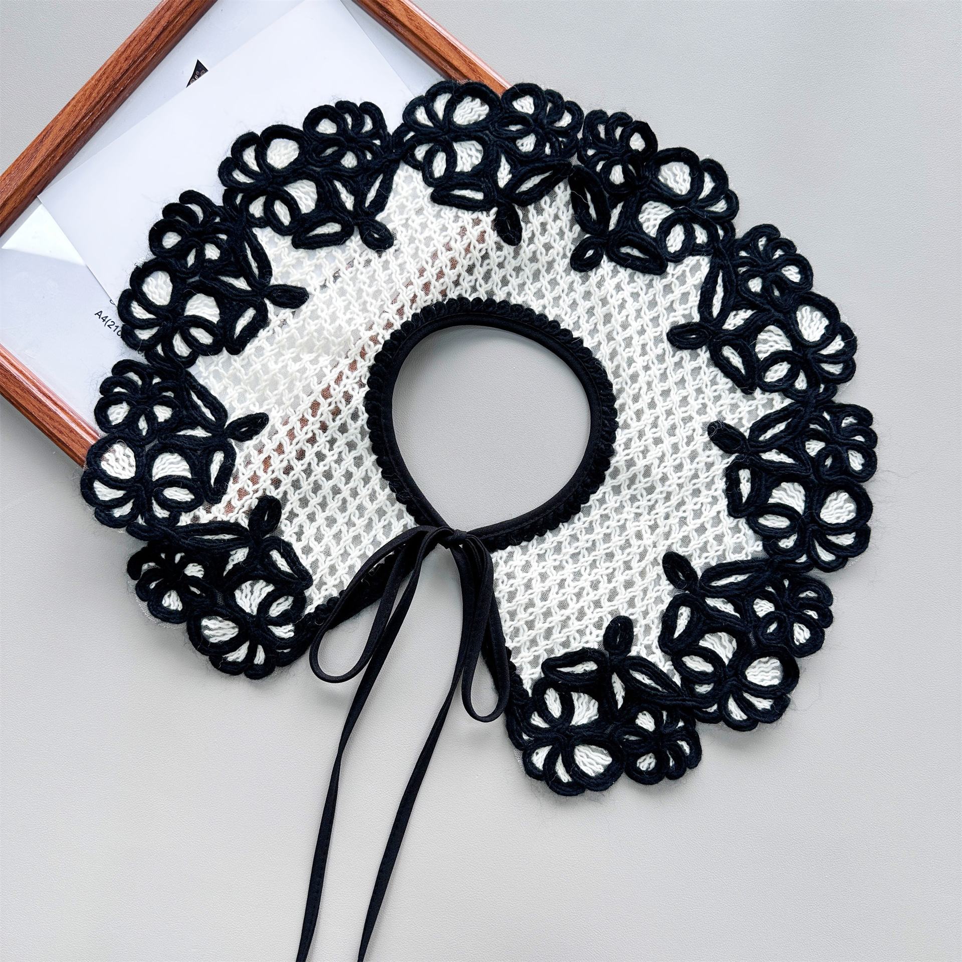 Cuello decorativo de punto bordado de imitación de lana en blanco y negro para otoño e invierno, superventas transfronterizo, para vestidos y suéteres.