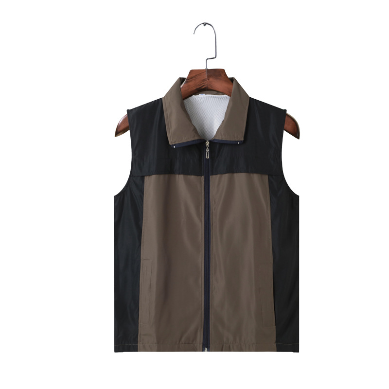 Chaleco con cremallera personalizado con malla compuesta y bloques de color, logotipo bordado, chaleco de uniforme para personal de logística y reparto, hecho a medida