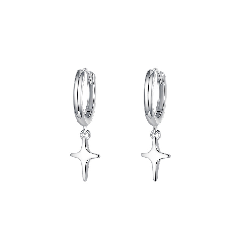 Classic Four-pointed Star Hoop Earrings For Men Korean Style_voghion.com