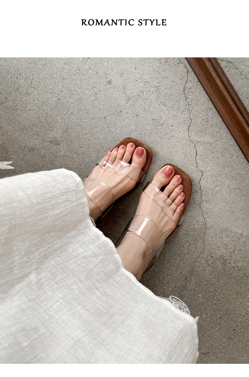 Dép sandal nữ quai chữ V gót cao 7 cm, phong cách nghỉ dưỡng, thiết kế trong suốt — màu nâu chi tiết 10