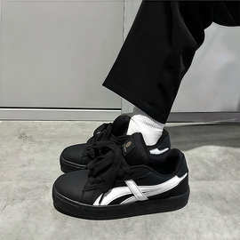 港风原创复古黑色板鞋男ins潮2025秋季新款百搭运动休闲面包鞋女